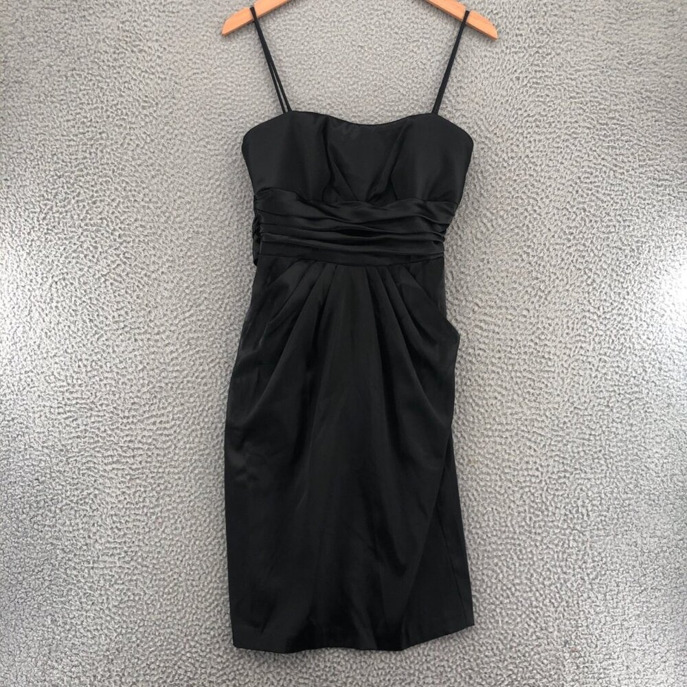 Betsy & Adam Dress Womens 4 Black Above Knee Sheath Cocktail Straps Pocket Pleat